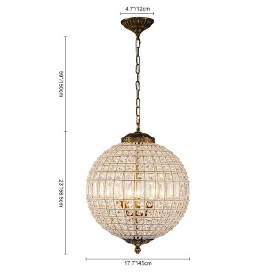 Dion Luxury French Antique Brass Crystal Globe Chandelier