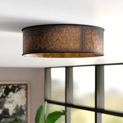 Blake Vintage Industrial Bronze Drum Flush Mount Ceiling Blake Vintage Industrial Bronze Drum Flush Mount Ceiling