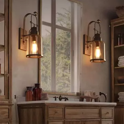 Bureau Industrial Antique Iron Glass Jar Wall Sconce Bureau Industrial Antique Iron Glass Jar Wall Sconce