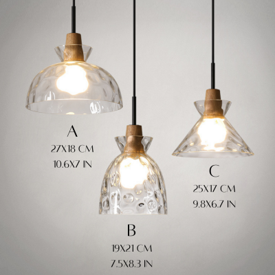 Kethor Mid Century Wood Hammered Glass Dome Pendant Light Kethor Mid Century Wood Hammered Glass Dome Pendant Light