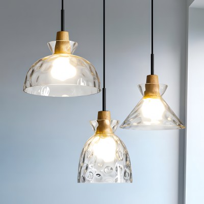 Kethor Mid Century Wood Hammered Glass Dome Pendant Light Kethor Mid Century Wood Hammered Glass Dome Pendant Light