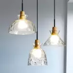 Kethor Mid Century Wood Hammered Glass Dome Pendant Light