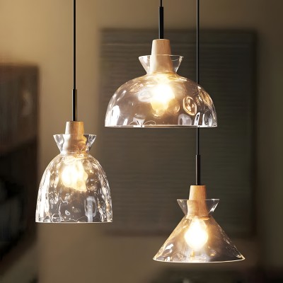 Kethor Mid Century Wood Hammered Glass Dome Pendant Light Kethor Mid Century Wood Hammered Glass Dome Pendant Light
