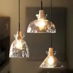 Kethor Mid Century Wood Hammered Glass Dome Pendant Light