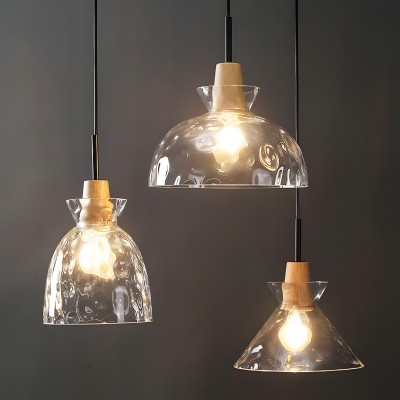 Kethor Mid Century Wood Hammered Glass Dome Pendant Light Kethor Mid Century Wood Hammered Glass Dome Pendant Light
