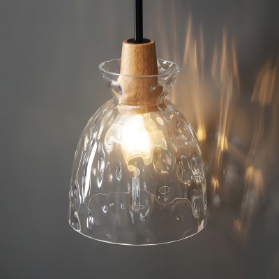 Kethor Mid Century Wood Hammered Glass Dome Pendant Light Kethor Mid Century Wood Hammered Glass Dome Pendant Light