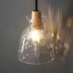 Kethor Mid Century Wood Hammered Glass Dome Pendant Light