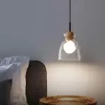 Kethor Mid Century Wood Hammered Glass Dome Pendant Light