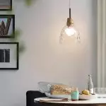 Kethor Mid Century Wood Hammered Glass Dome Pendant Light