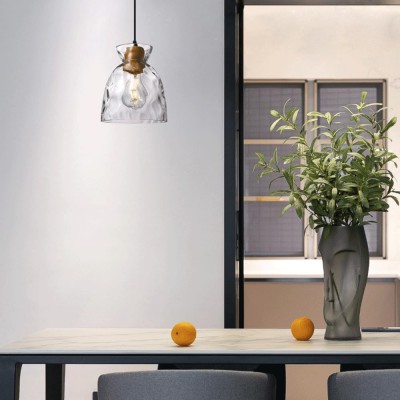 Kethor Mid Century Wood Hammered Glass Dome Pendant Light Kethor Mid Century Wood Hammered Glass Dome Pendant Light