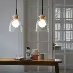 Kethor Mid Century Wood Hammered Glass Dome Pendant Light