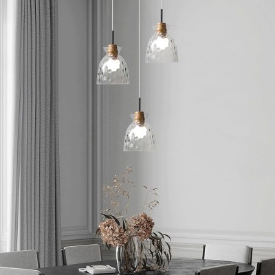 Kethor Mid Century Wood Hammered Glass Dome Pendant Light Kethor Mid Century Wood Hammered Glass Dome Pendant Light