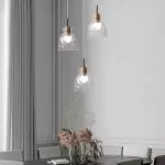 Kethor Mid Century Wood Hammered Glass Dome Pendant Light