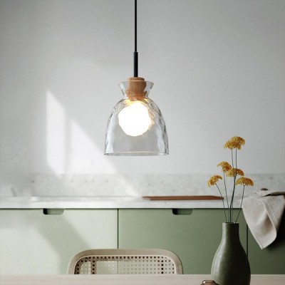 Kethor Mid Century Wood Hammered Glass Dome Pendant Light Kethor Mid Century Wood Hammered Glass Dome Pendant Light