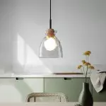 Kethor Mid Century Wood Hammered Glass Dome Pendant Light