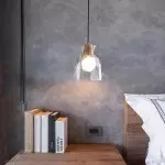 Kethor Mid Century Wood Hammered Glass Dome Pendant Light