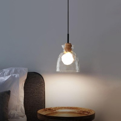 Kethor Mid Century Wood Hammered Glass Dome Pendant Light Kethor Mid Century Wood Hammered Glass Dome Pendant Light