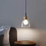 Kethor Mid Century Wood Hammered Glass Dome Pendant Light