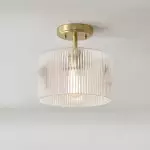 Levi Farmhouse Ribbed Glass Brass Ceiling Light
