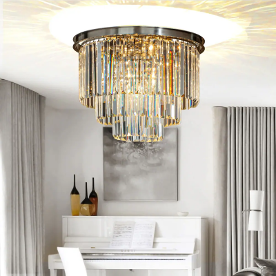 Brigitte Luxurious Three Layer Crystal Flush Mount Chandelier