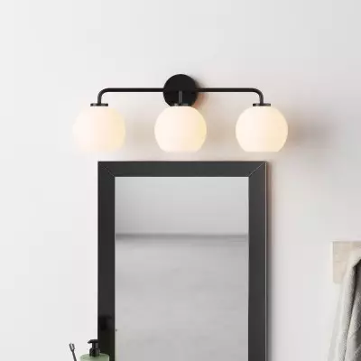 Ericka Farmhouse 3 Light Glass Globe Vanity Light Ericka Farmhouse 3 Light Glass Globe Vanity Light