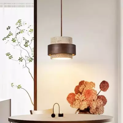 Timothy Wabi Sabi Cylindrical Travertine Pendant Light Timothy Wabi Sabi Cylindrical Travertine Pendant Light