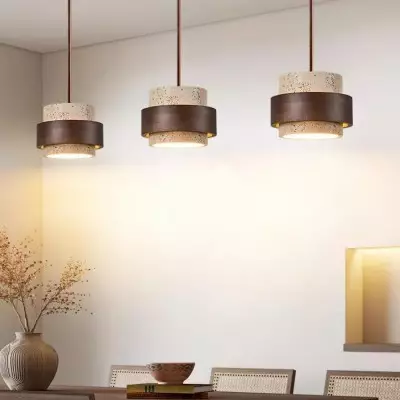 Timothy Wabi Sabi Cylindrical Travertine Pendant Light Timothy Wabi Sabi Cylindrical Travertine Pendant Light