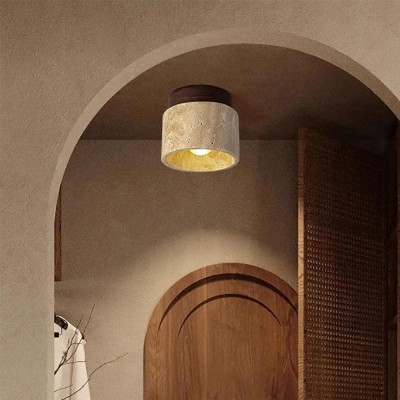 Wiktora Natural Cylindrical Travertine Wooden Ceiling Light Wiktora Natural Cylindrical Travertine Wooden Ceiling Light