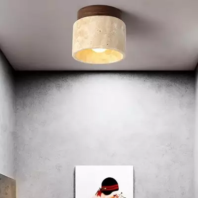 Wiktora Natural Cylindrical Travertine Wooden Ceiling Light Wiktora Natural Cylindrical Travertine Wooden Ceiling Light