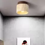 Wiktora Natural Cylindrical Travertine Wooden Ceiling Light