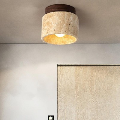 Wiktora Natural Cylindrical Travertine Wooden Ceiling Light Wiktora Natural Cylindrical Travertine Wooden Ceiling Light