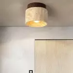 Wiktora Natural Cylindrical Travertine Wooden Ceiling Light