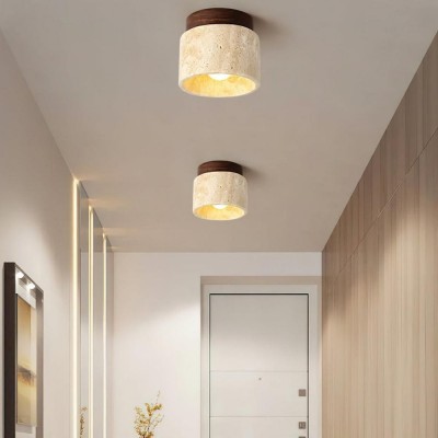 Wiktora Natural Cylindrical Travertine Wooden Ceiling Light Wiktora Natural Cylindrical Travertine Wooden Ceiling Light