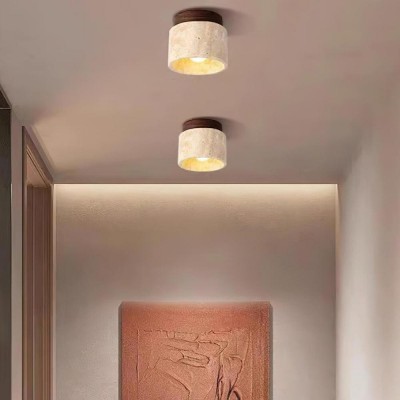 Wiktora Natural Cylindrical Travertine Wooden Ceiling Light Wiktora Natural Cylindrical Travertine Wooden Ceiling Light