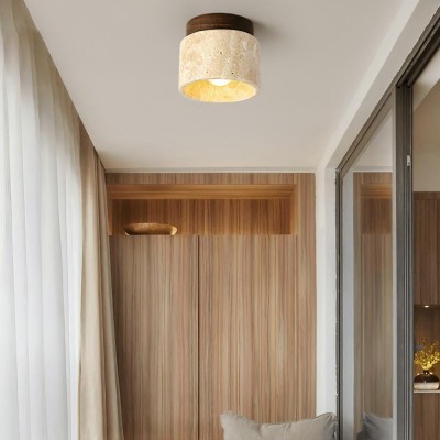 Wiktora Natural Cylindrical Travertine Wooden Ceiling Light Wiktora Natural Cylindrical Travertine Wooden Ceiling Light