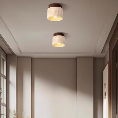 Wiktora Natural Cylindrical Travertine Wooden Ceiling Light Wiktora Natural Cylindrical Travertine Wooden Ceiling Light