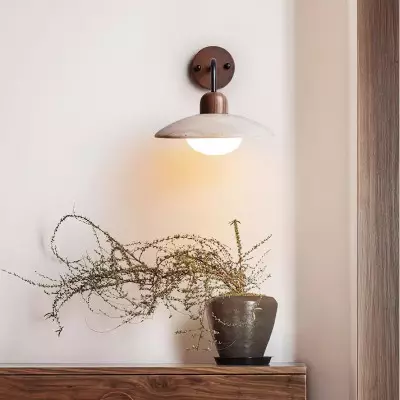 Habakkuk Farmhouse Disc Travertine Wall Sconce Habakkuk Farmhouse Disc Travertine Wall Sconce