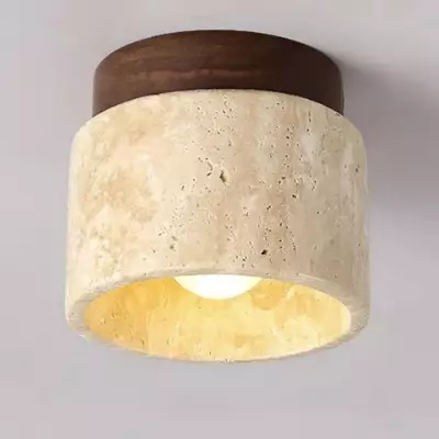 Wiktora Natural Cylindrical Travertine Wooden Ceiling Light Wiktora Natural Cylindrical Travertine Wooden Ceiling Light