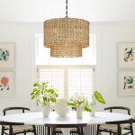 Harland Beachy Natural Rattan Double Drum Pendant Light
