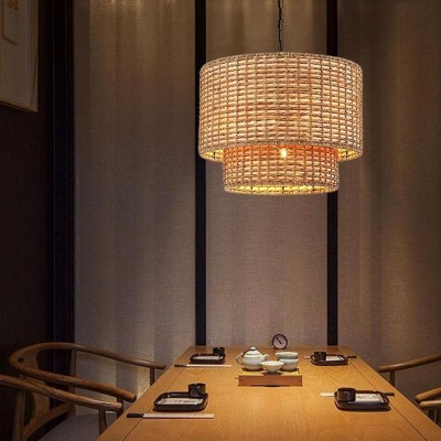 Harland Beachy Natural Rattan Double Drum Pendant Light