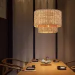 Harland Beachy Natural Rattan Double Drum Pendant Light