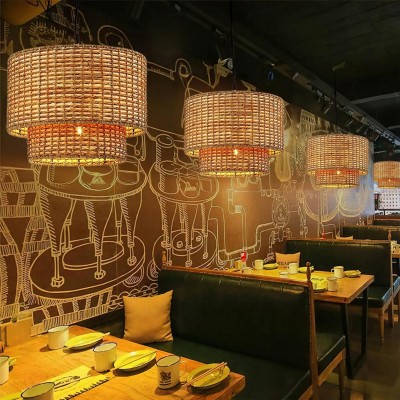 Harland Beachy Natural Rattan Double Drum Pendant Light