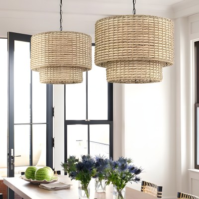 Harland Beachy Natural Rattan Double Drum Pendant Light