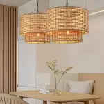 Harland Beachy Natural Rattan Double Drum Pendant Light