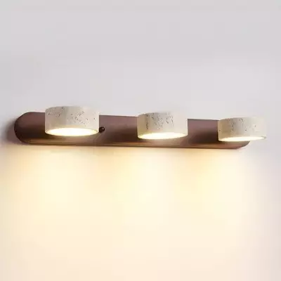 Benjamin Rustic Adjustable Travertine Wood Led Vanity Sconce