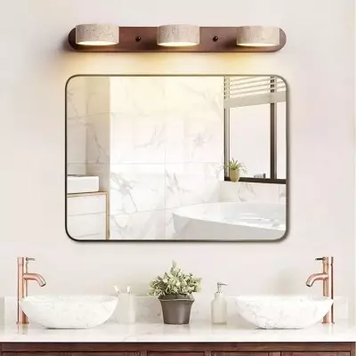 Benjamin Rustic Adjustable Travertine Wood Led Vanity Sconce Benjamin Rustic Adjustable Travertine Wood Led Vanity Sconce