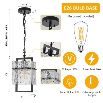 Georgeann Black Water Ripple Glass Rectangle Pendant Light Georgeann Black Water Ripple Glass Rectangle Pendant Light