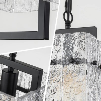 Georgeann Black Water Ripple Glass Rectangle Pendant Light Georgeann Black Water Ripple Glass Rectangle Pendant Light