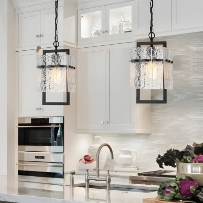 Georgeann Black Water Ripple Glass Rectangle Pendant Light Georgeann Black Water Ripple Glass Rectangle Pendant Light