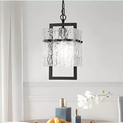Georgeann Black Water Ripple Glass Rectangle Pendant Light Georgeann Black Water Ripple Glass Rectangle Pendant Light